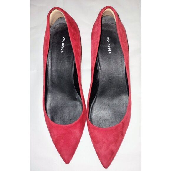 Via Spiga Shoes - Via Spiga Suede Block Heel Pump Pointed Toe Shoe Red (Size 9.5 M / 39.5)